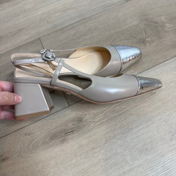 NEW DEE OCLEPPO Naples Cap Toe Slingback Pump In Beige/silver - Picture 6 of 6